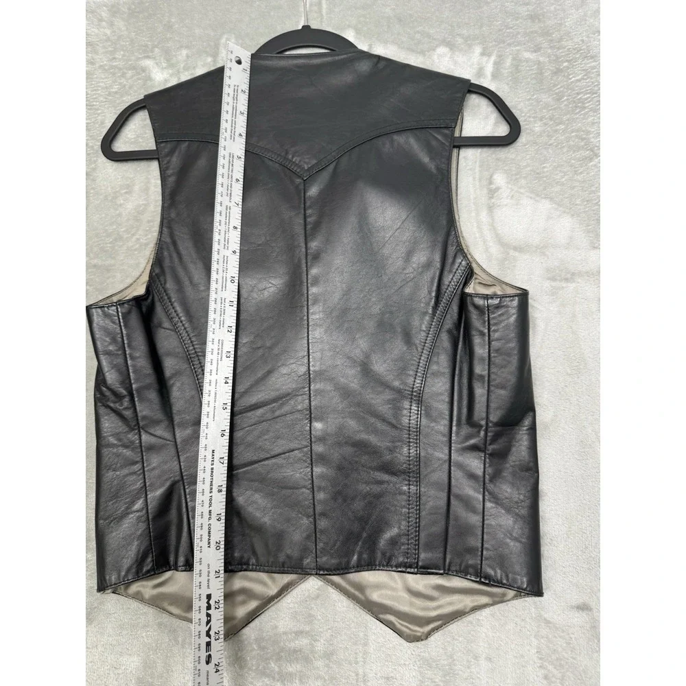 Vintage Grais Vest Mens Medium Black Angel Skin Leather Western Biker Moto 70s